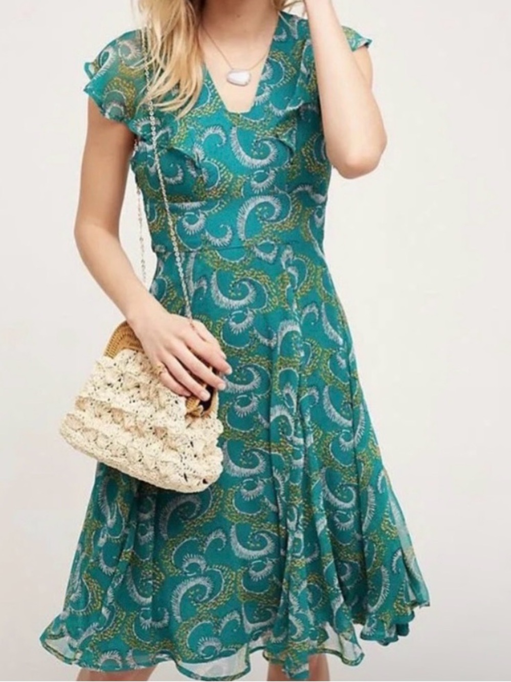 Anthropologie HD in Paris Concerto Silk Dress 100% Silk Midi